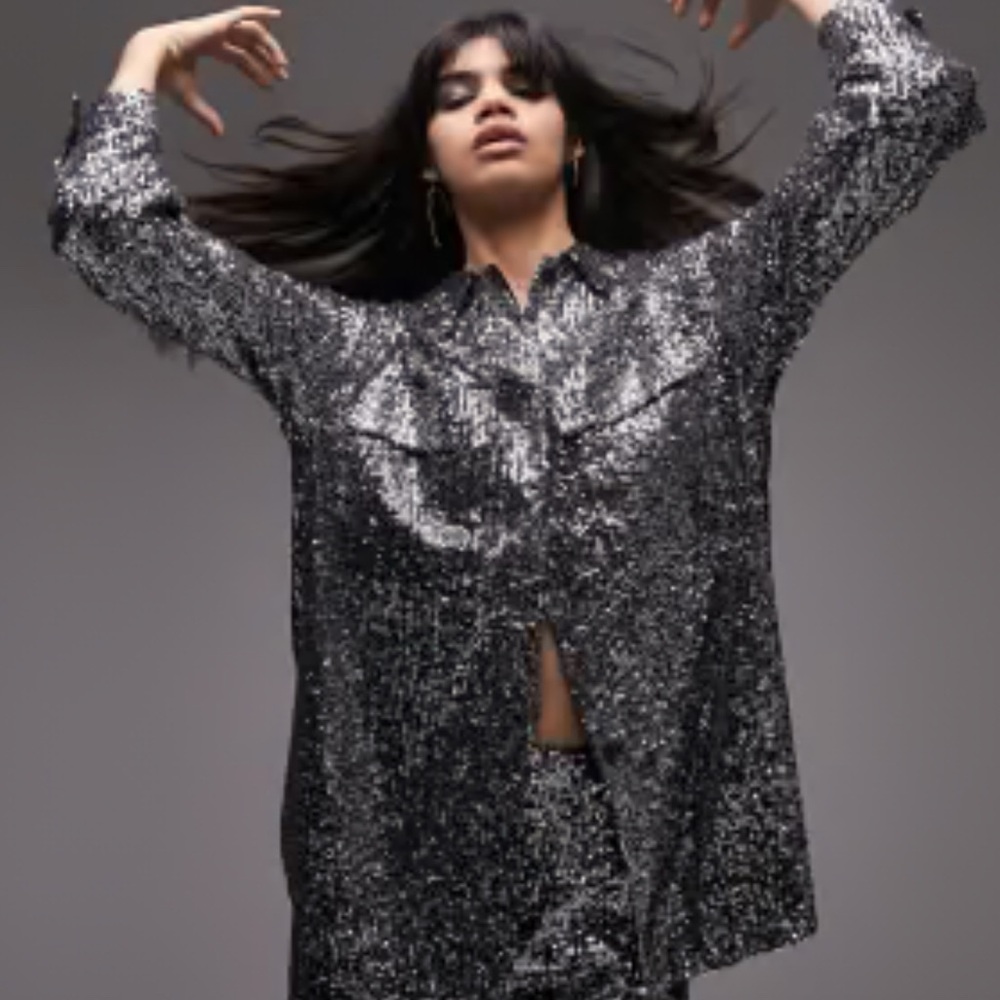 TOPSHOP: mini sequin slouch pant and shacket co-ord